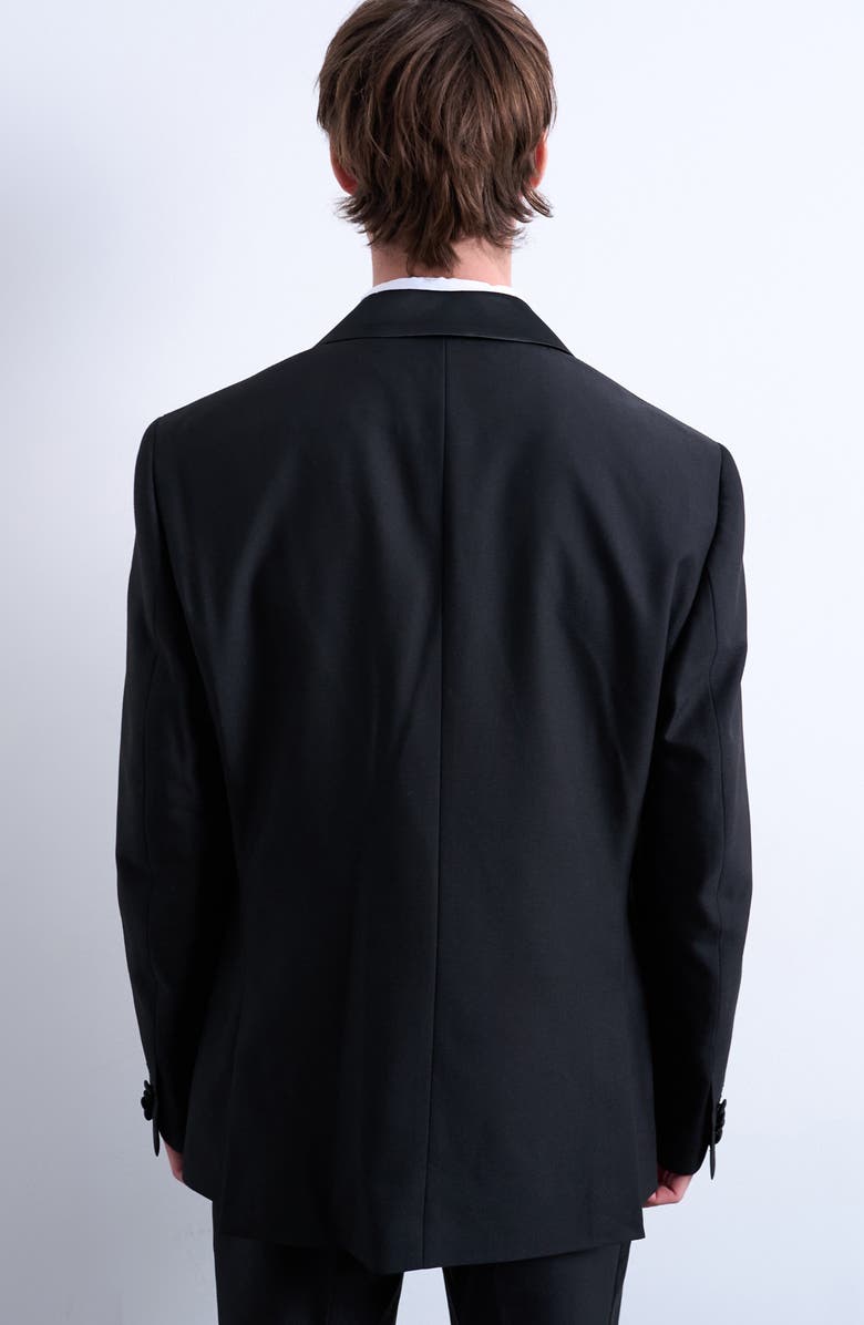 Topman Wide Lapel Black Stretch Tuxedo Jacket, Alternate, color, Black