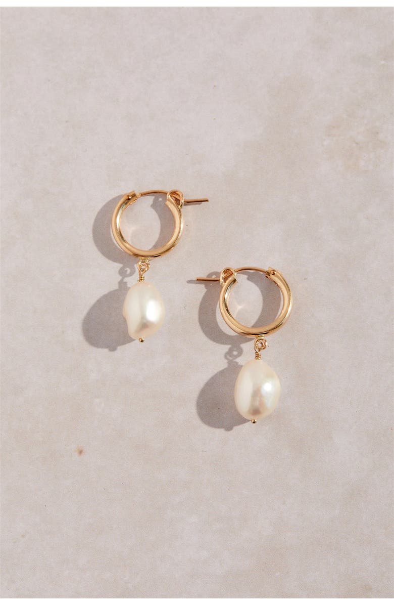 Set & Stones Adelle Pearl Hoop Earrings, Alternate, color, Gold / White