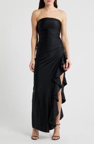 Emerald Sundae Shirred Ruffle Strapless Gown