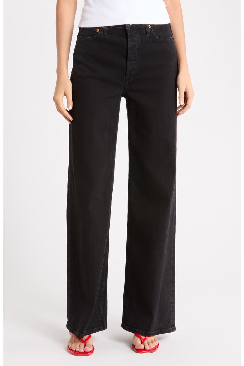 70s Ultra High Waist Wide Leg Jeans, Main, color, BLACK STONE