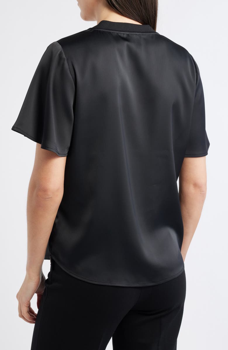 Anne Klein V-Neck Flutter Sleeve Satin Top, Alternate, color, Anne Black