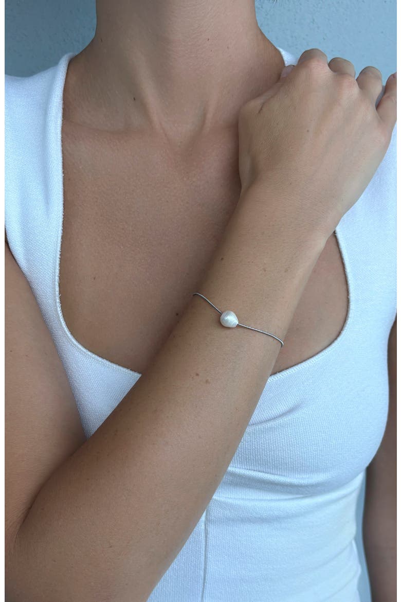 Freshwater Pearl Snake Chain Bracelet, Alternate, color, WHITE/ SILVER