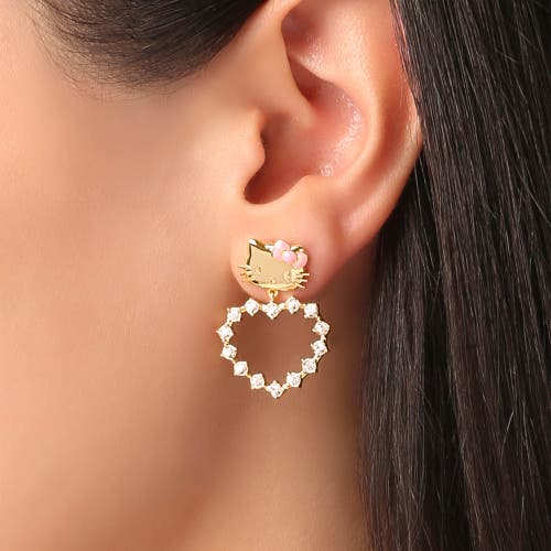 Hello Kitty Heart Dangle Stud Earrings In Gold