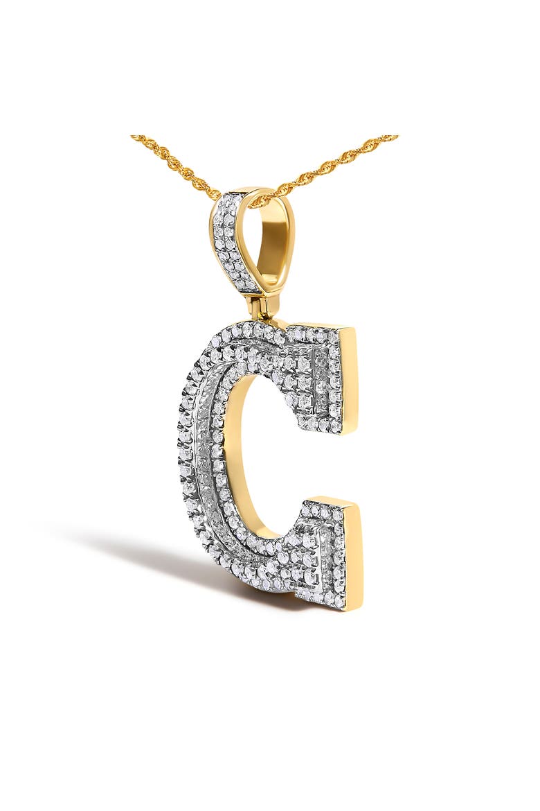 Men's 10K Yellow Gold 1 3/4 Cttw Diamond Letter C Initial Pendant Necklace, Alternate, color, Yellow Gold