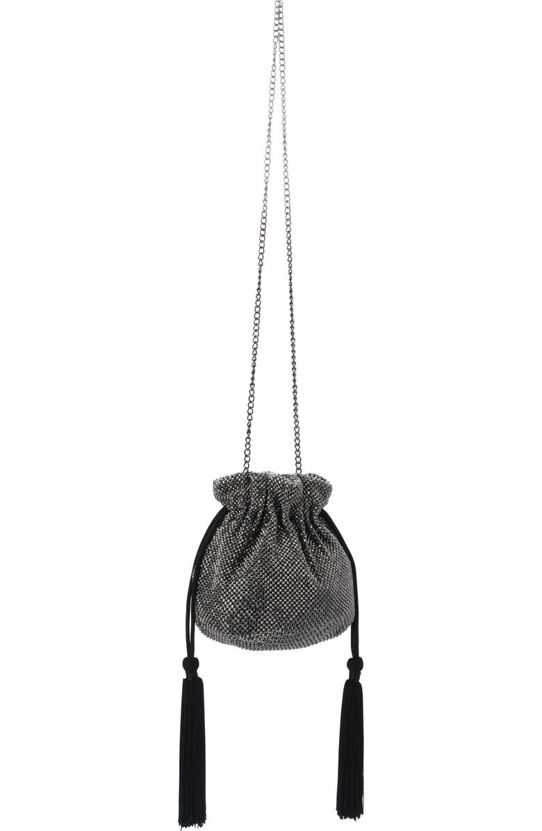 Olga Berg Karina Drawstring Crystal Mesh Bag, Main, color,