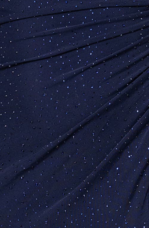 Betsy & Adam Crystal Stud Detail Powermesh Sheath Gown In Blue