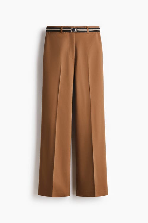 H&m Belted Bootcut Trousers In Brown
