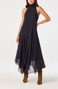 ASTR the Label Tiana Polka Dot Mock Neck Midi Dress