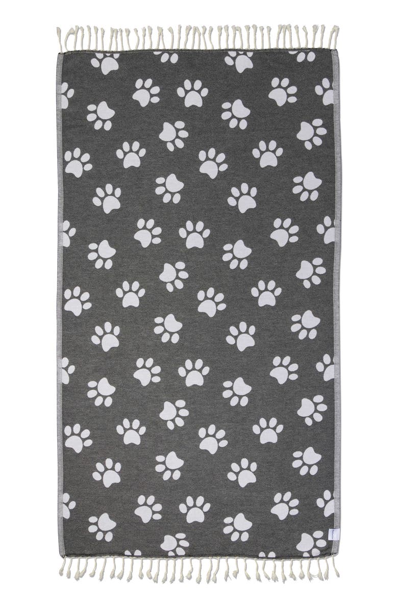 InfuseZen Paw Print Organic Cotton Turkish Towel, Main, color, Black