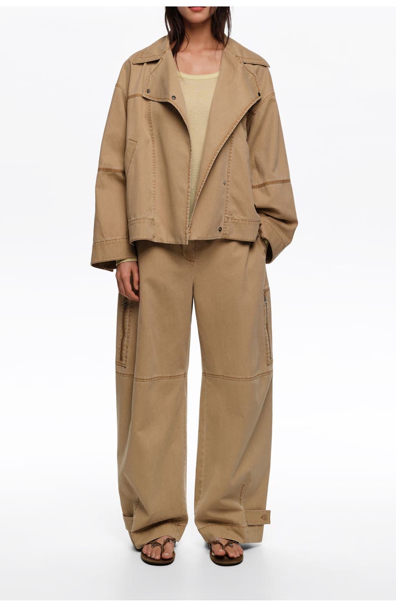 Bimba y Lola Washed Double-Breasted Jacket, Main, color, Camel