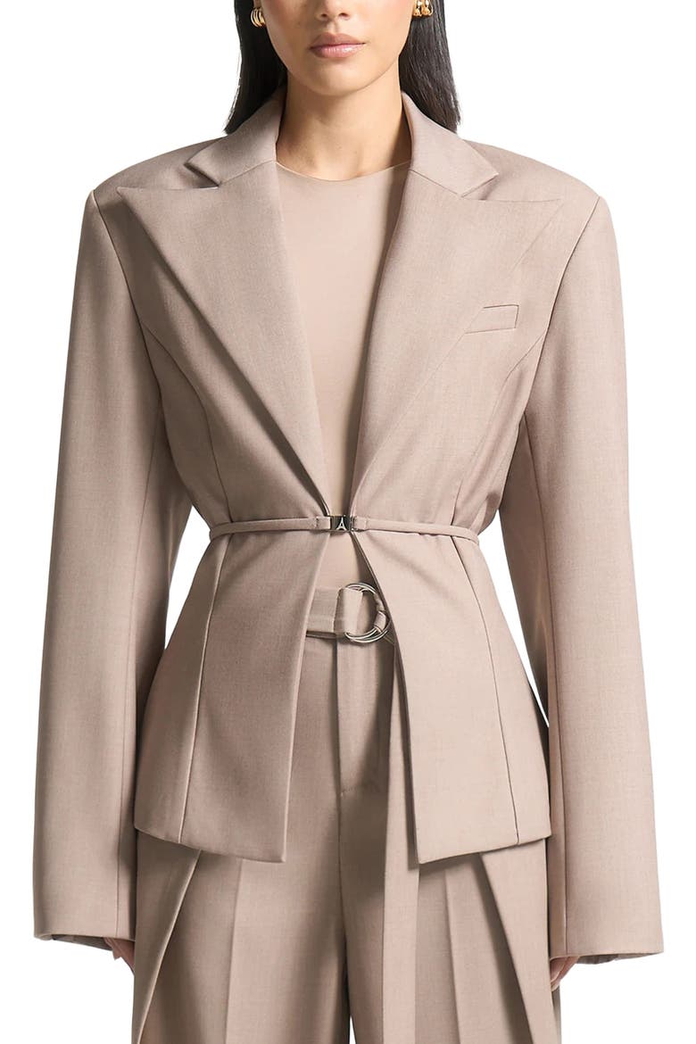 Wide Shoulder Tailored Blazer with Twin Belt, Main, color, Taupe