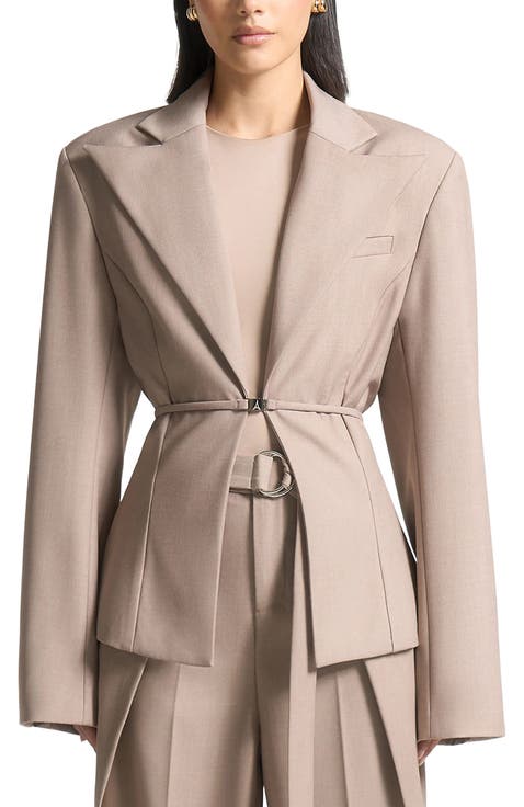 Wide Shoulder Tailored Blazer with Twin Belt