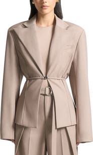 Manière De Voir Wide Shoulder Tailored Blazer with Twin Belt