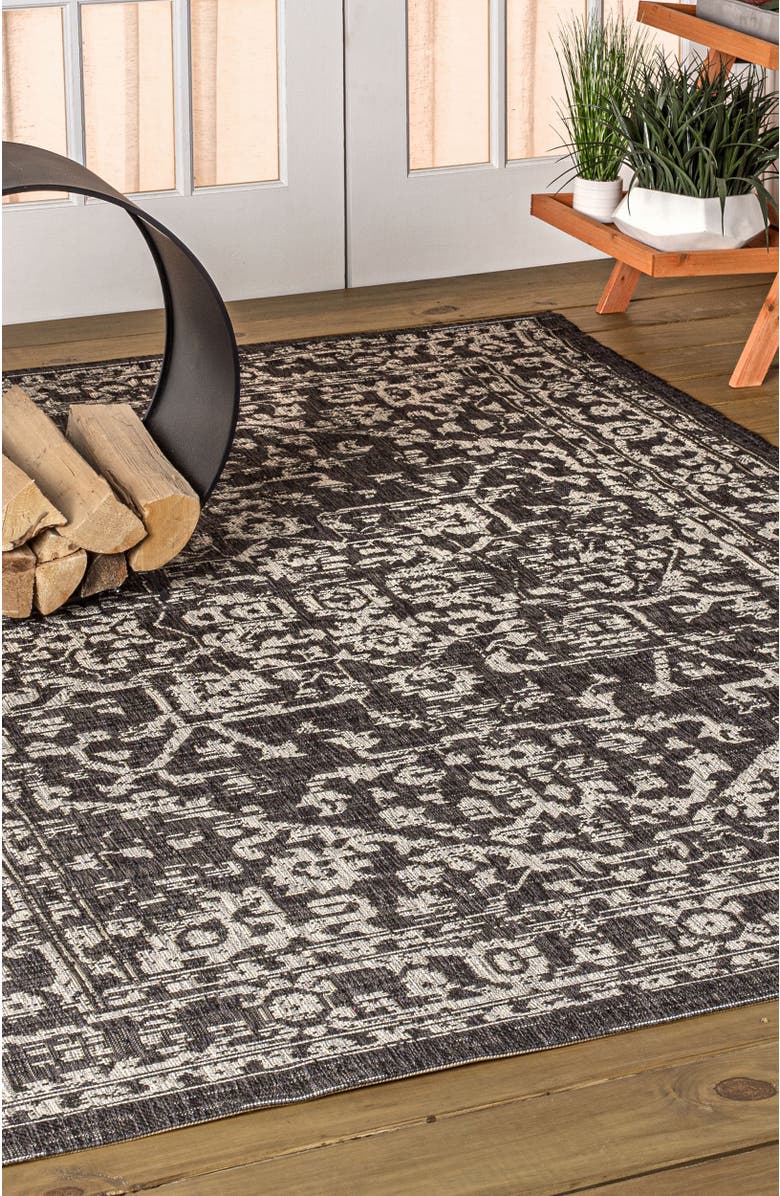 JONATHAN Y Malta Bohemian Medallion Textured Weave Indoor/Outdoor Area Rug, Alternate, color, Black/Gray