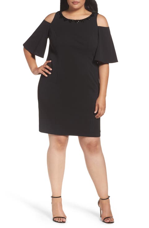 Embellished Cold Shoulder Shift Dress