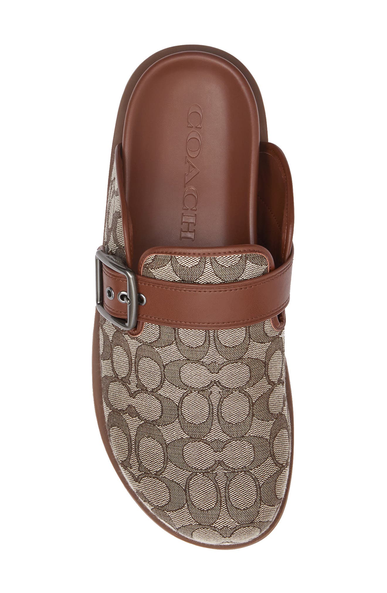 COACH Signature Jacquard Buckle Clog, Alternate, color, Oak/ Vintage Brown