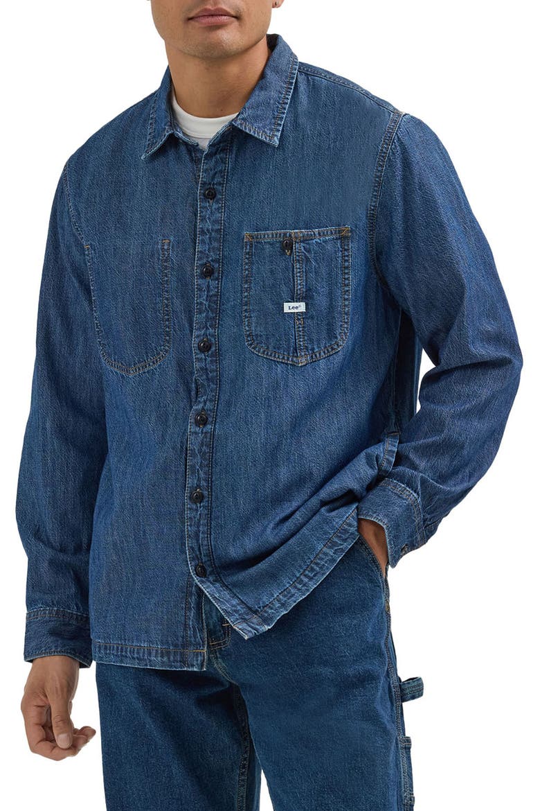 Denim Overshirt, Main, color, MID WASH