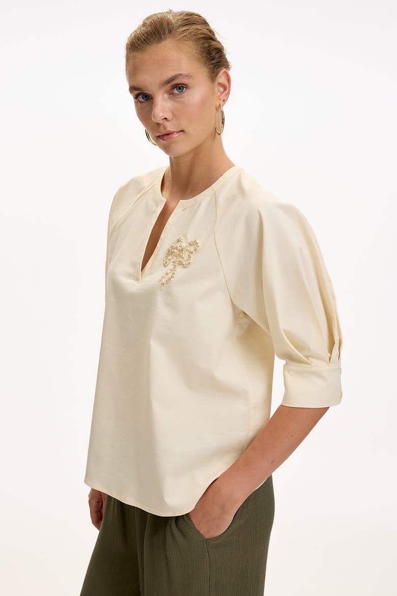 Katharine V Neck Short Sleeve Blouse, Alternate, color, Cream