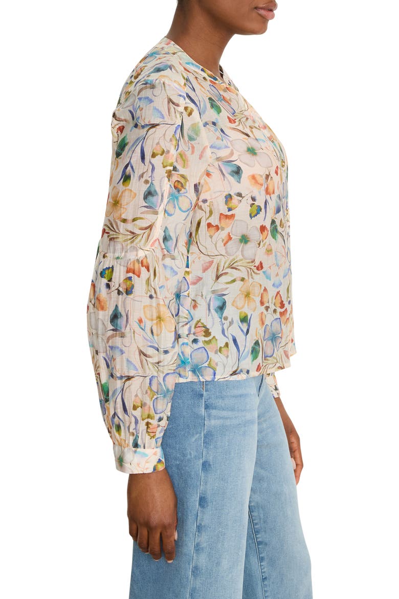 Pressed Flower Print Button-Up Shirt, Alternate, color, NEUTRAL MULTI