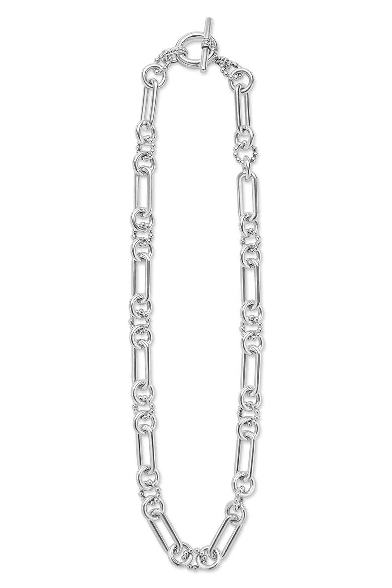 Large Sterling Silver Caviar Link Necklace, Alternate, color, SILVER