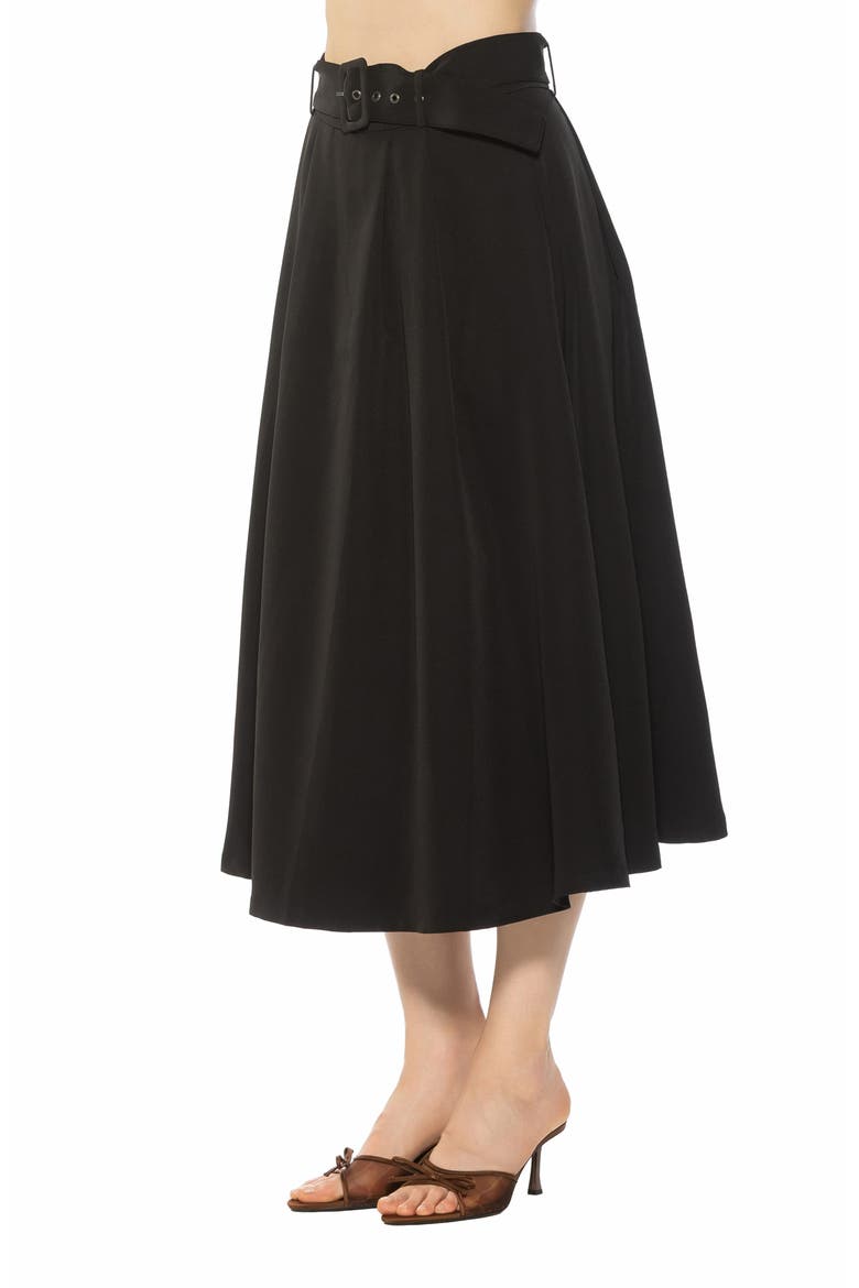 Belted A-Line Midi Skirt, Alternate, color, BLACK