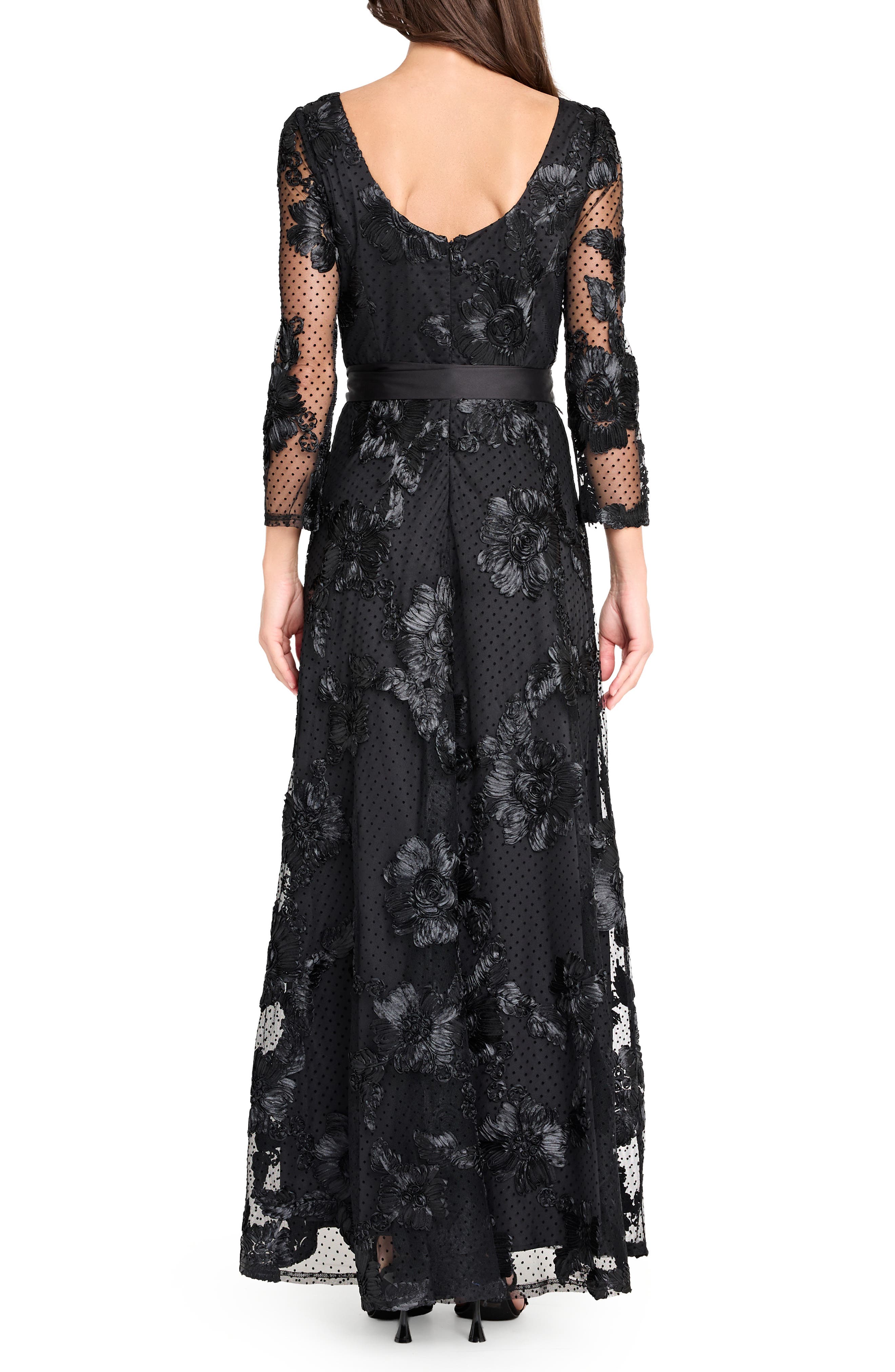 Embroidered Sheer Long Sleeve Gown - image 2
