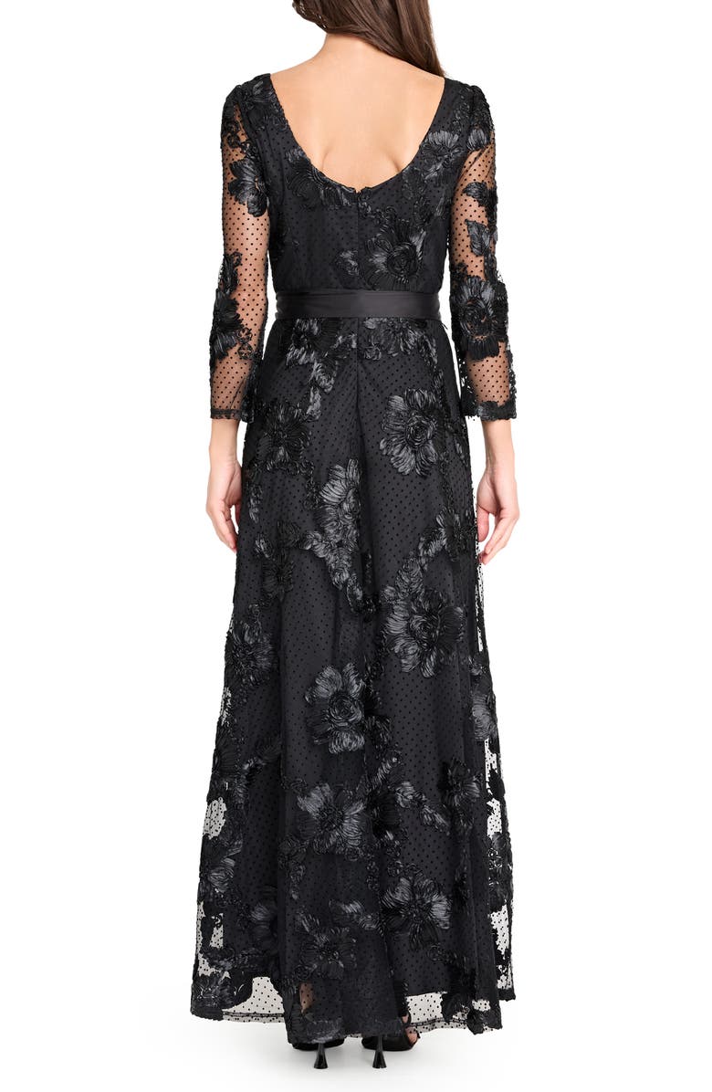 Tahari ASL Embroidered Sheer Long Sleeve Gown, Alternate, color, Black