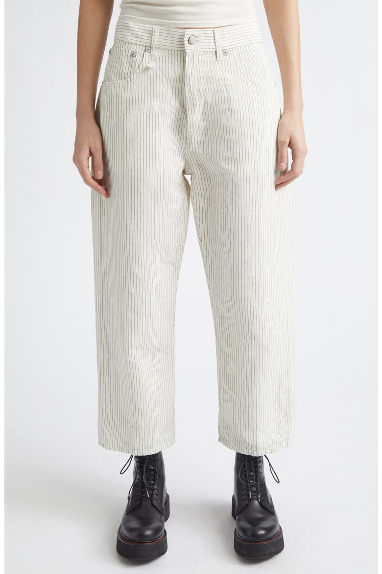 X-Boyfriend Pinstripe Linen & Cotton Pants, Main, color, WHITE WITH BLACK MINI STRIPE