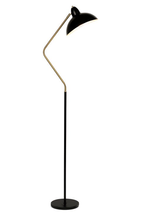 Swoop 69" Industrial Adjustable LED Floor Lamp with Metal Bowl Shade and Gold Accent