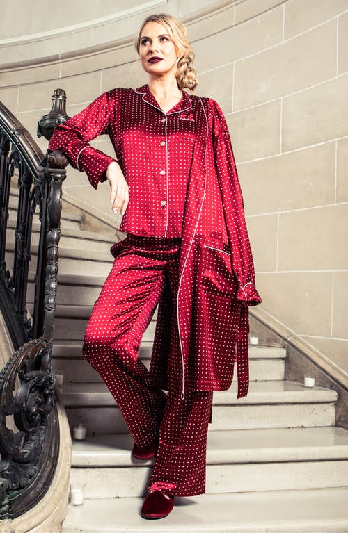 Petite Plume Polka Dot Silk Robe In Burgundy