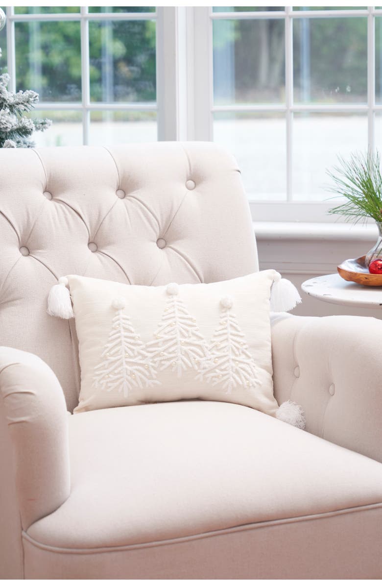 C&F Home White Christmas Tree w/ Embellished Pearl Beads Cotton Blend Mini Accent Pillow 12" x 16", Alternate, color, White