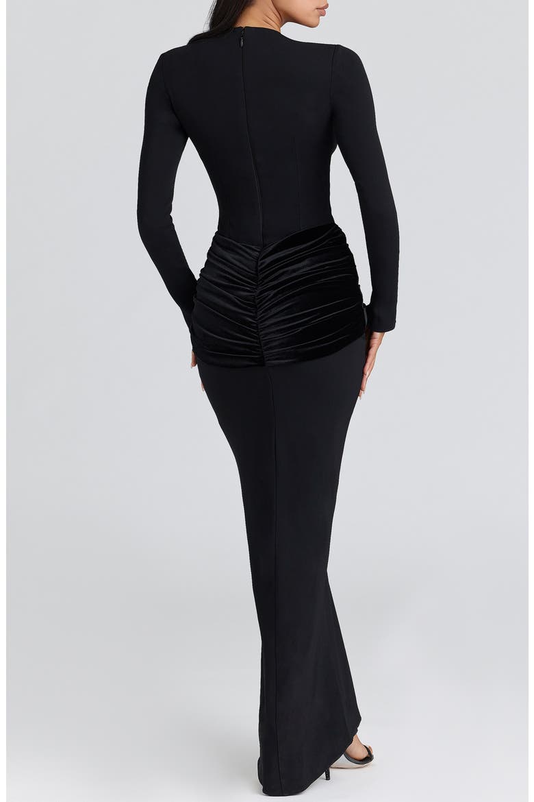 Athena Long Sleeve Stretch Crepe Gown, Alternate, color, BLACK
