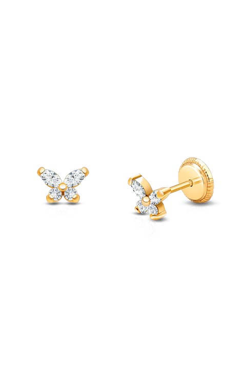 14K Gold Tiny Marquise Butterfly Studs Screw Back Earrings