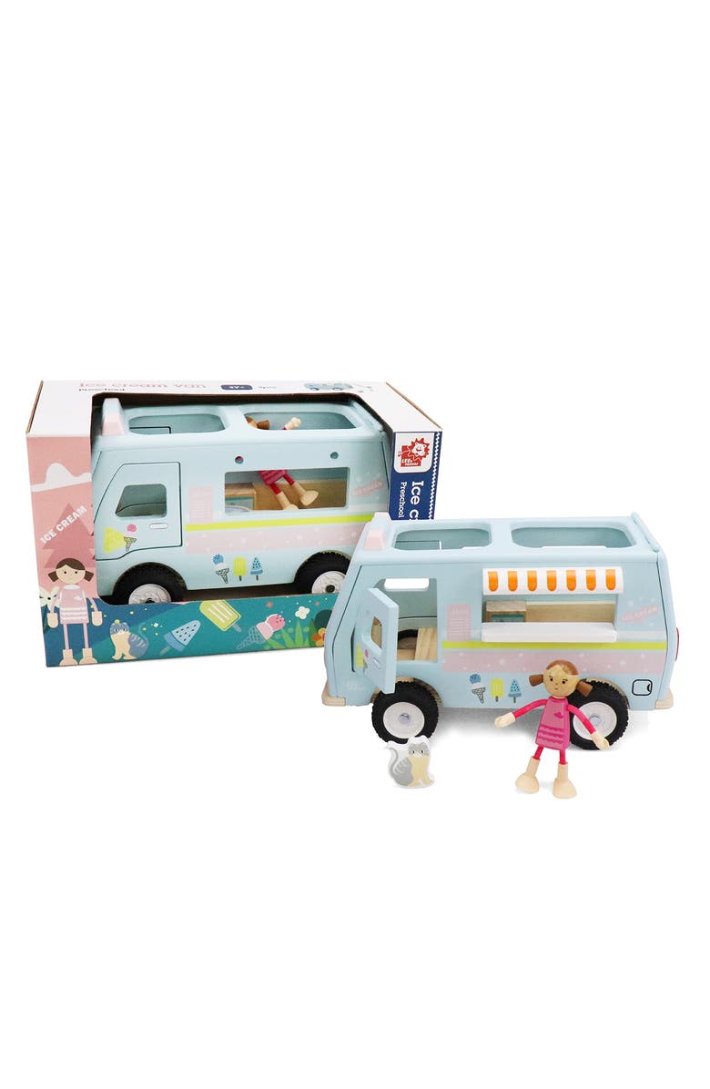 Leo & Friends Wooden Ice Cream Van, 3-Piece Set, for Toddlers 3-Years+ | Wooden Doll House Dolly Ice Cream Van Play Set, Main, color, Blue
