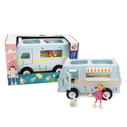 Wooden Ice Cream Van, 3-Piece Set, for Toddlers 3-Years+ | Wooden Doll House Dolly Ice Cream Van Play Set