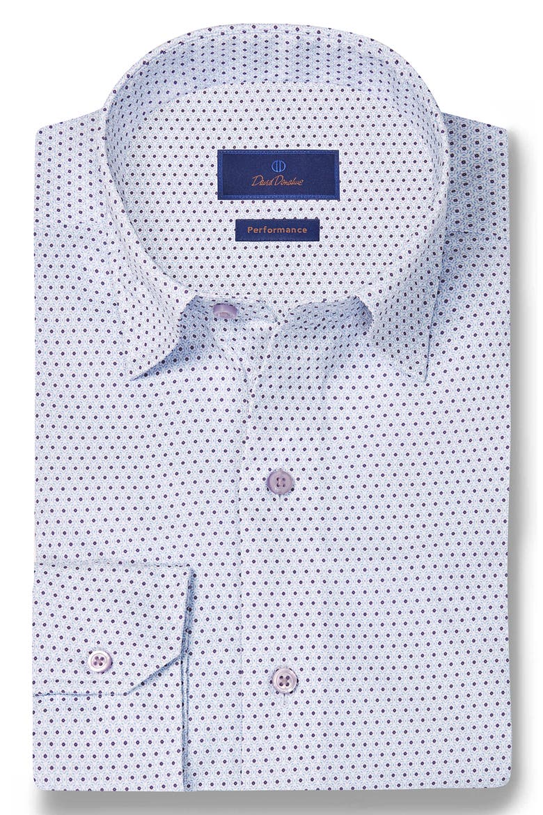 Neat Print Performance Sport Shirt, Alternate, color, WHITE/ PURPLE