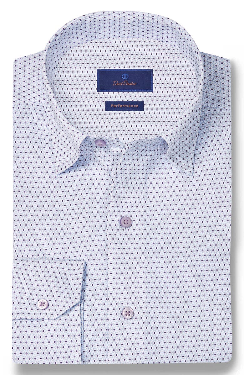 David Donahue Neat Print Performance Sport Shirt, Alternate, color, White/ Purple