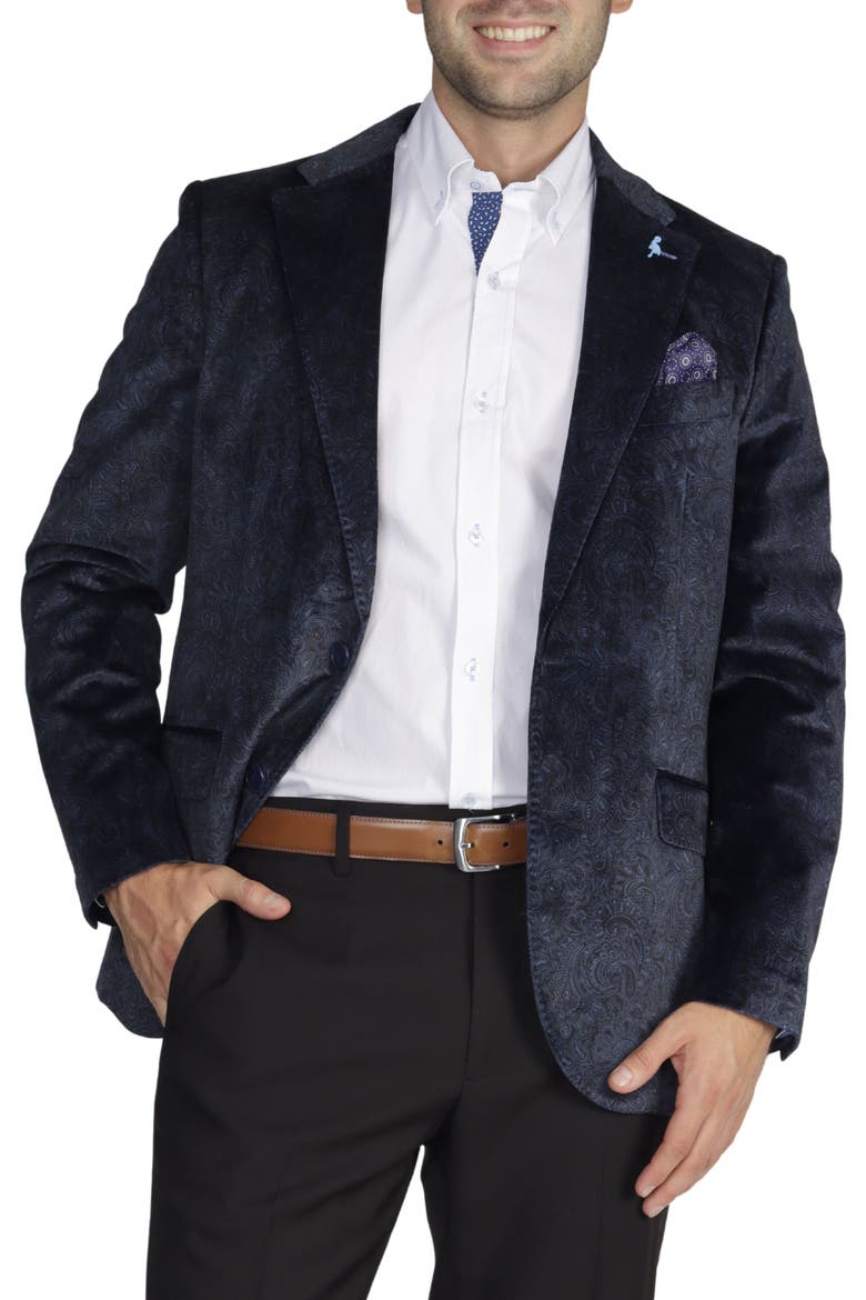 Tonal Paisley Velvet Sportcoat, Alternate, color, NAVY