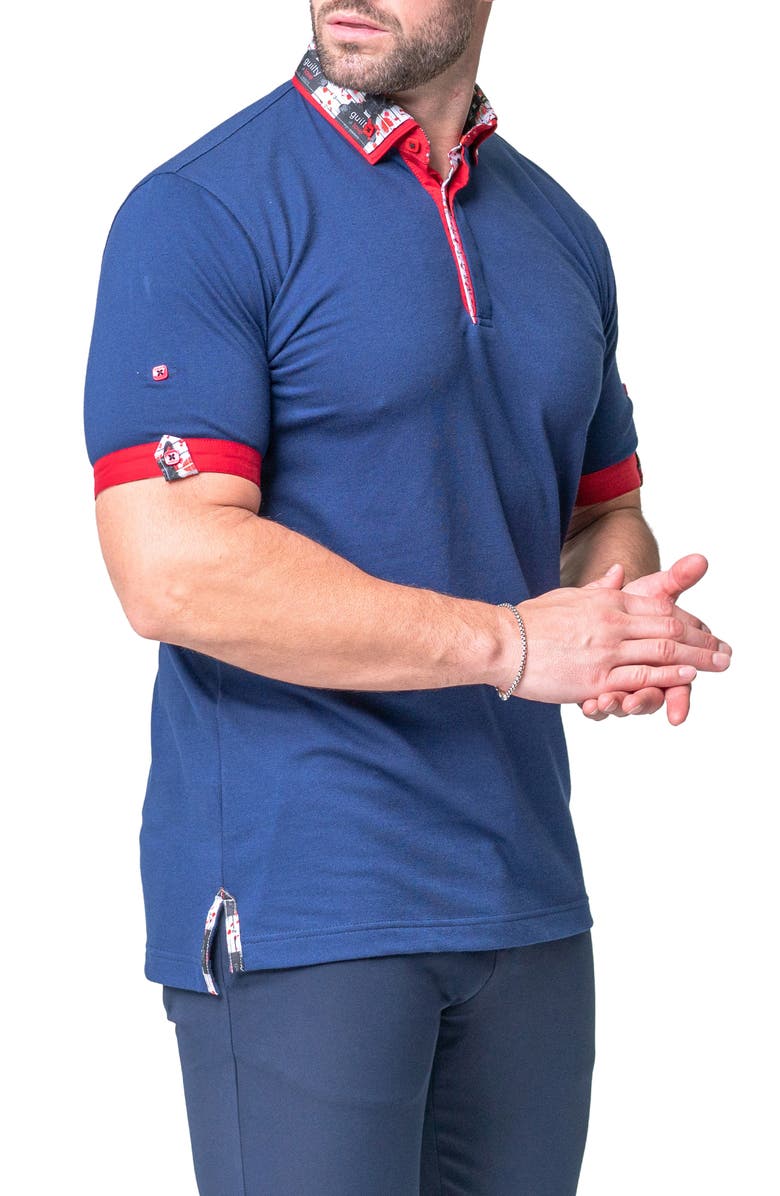 Maceoo Mozartsolidguilty Blue Piqué Button-Down Polo, Alternate, color, Blue