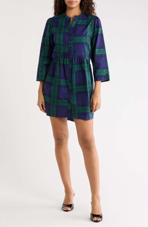 Harrisville Plaid Brie Cotton Button-Up Mini Shirtdress