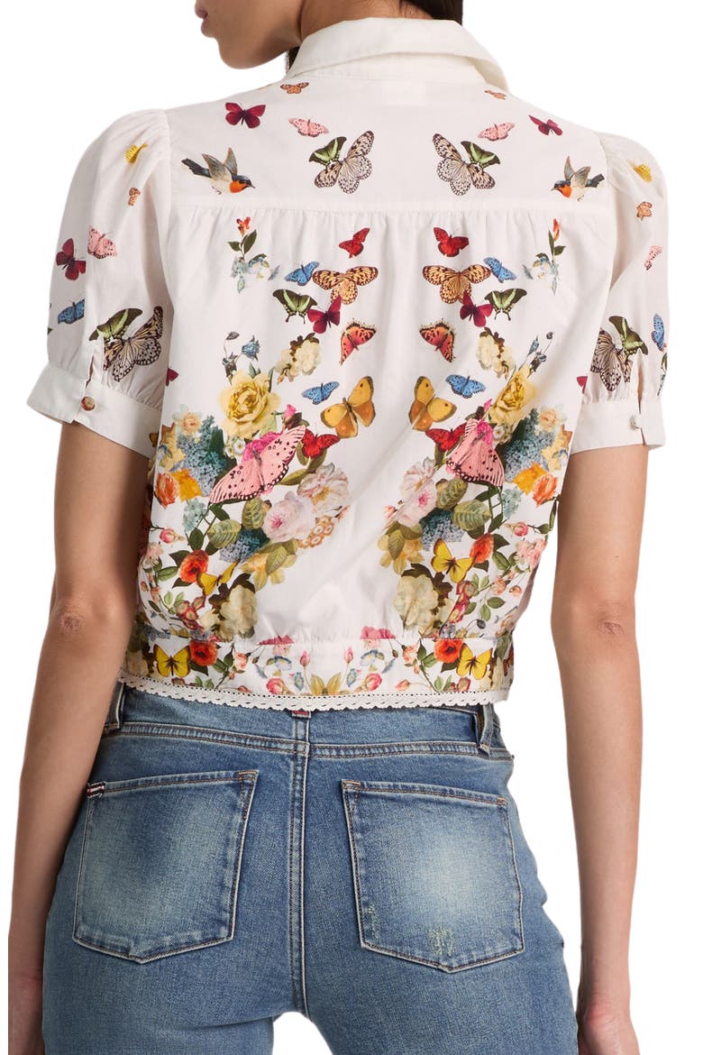 Rosie Butterfly & Floral Print Pleated Cotton Button-Up Shirt, Alternate, color, SOLAR STRENGTH OFF WHITE