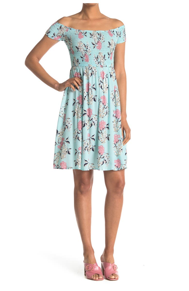 PAPILLON Floral Off-the-Shoulder Smocked Dress, Main, color, 