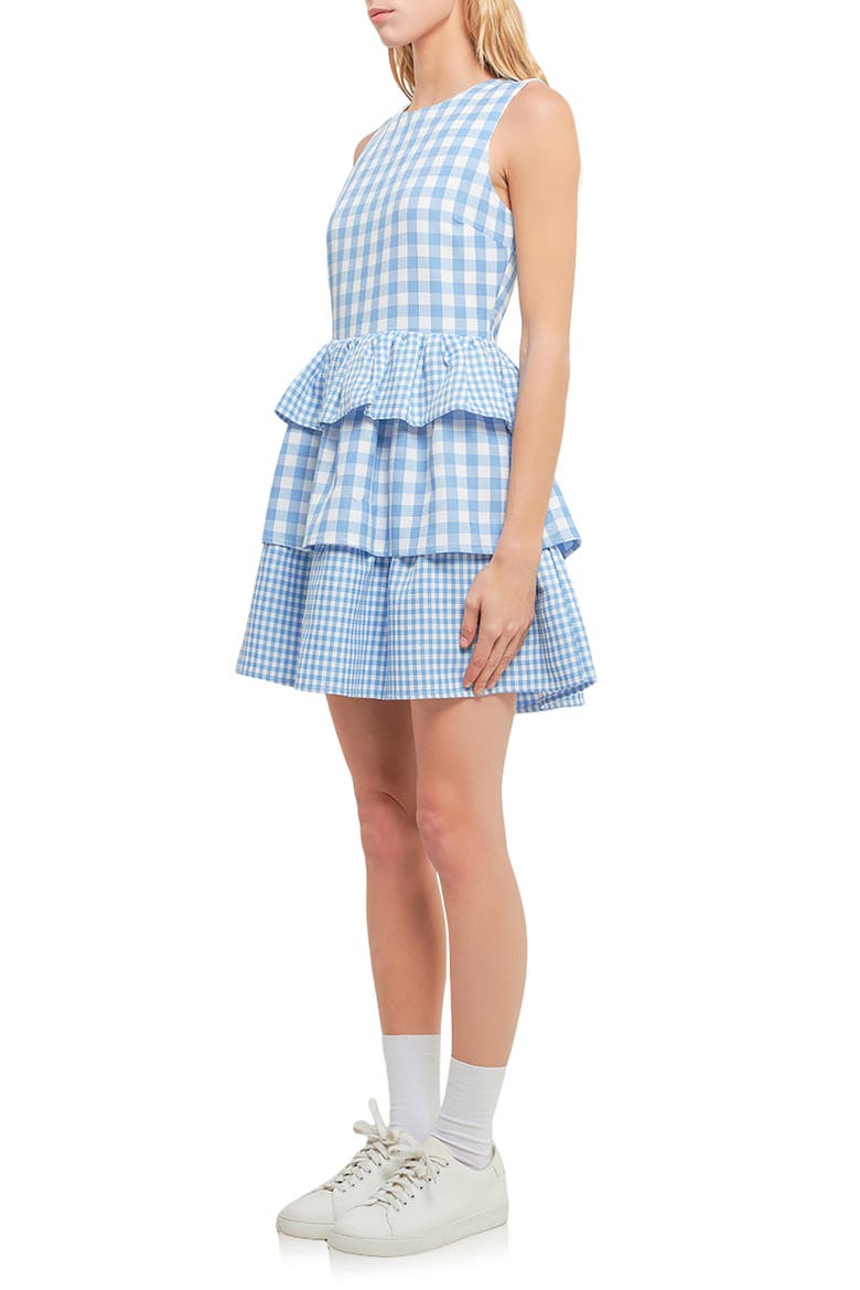 Tiered Gingham Sleeveless Dress, Alternate, color, OCEAN BLUE