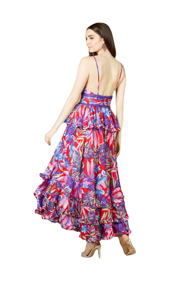 Ruffle Skirt Printed Gown, Alternate, color, Red
