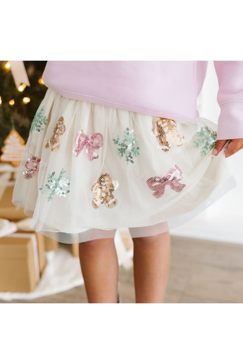 Gingerbread Sequin Christmas Tutu Skirt, Alternate, color, Ivory