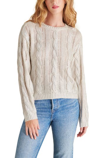 Steve Madden Renzo Cable Stitch Cotton Sweater In Antique Ivory
