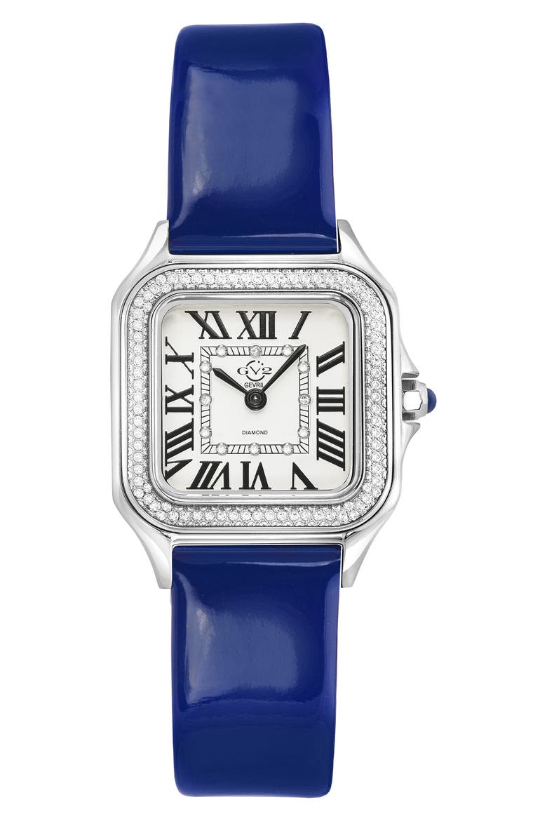 Women's Vanderbilt Diamond Leather Strap Watch, 47mm - 0.038 ctw, Main, color, BLUE