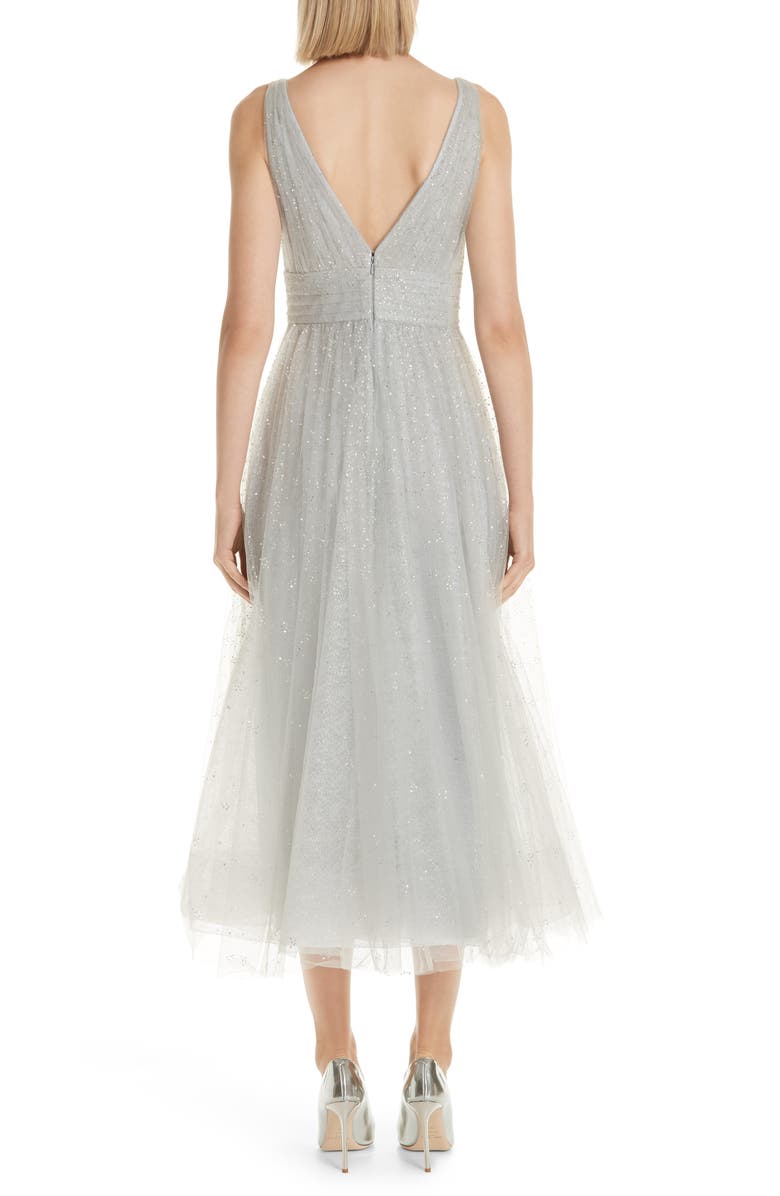 Marchesa Notte Glitter Tulle Tea Length Dress, Alternate, color,
