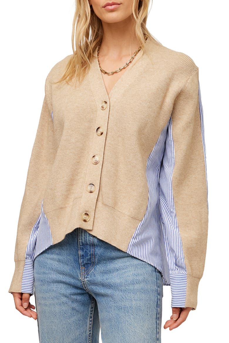 Celine Mixed Media Cardigan, Main, color, OATMEAL