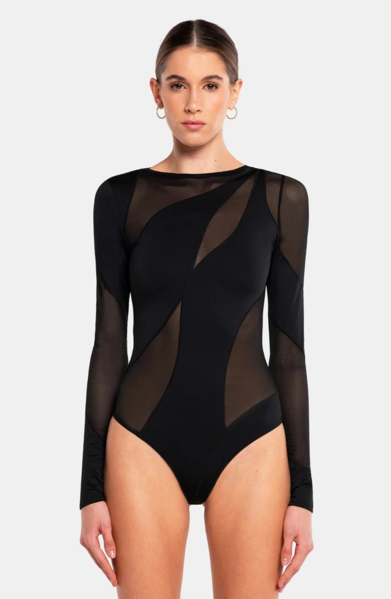 OW Collection SPIRAL Bodysuit, Main, color, Black